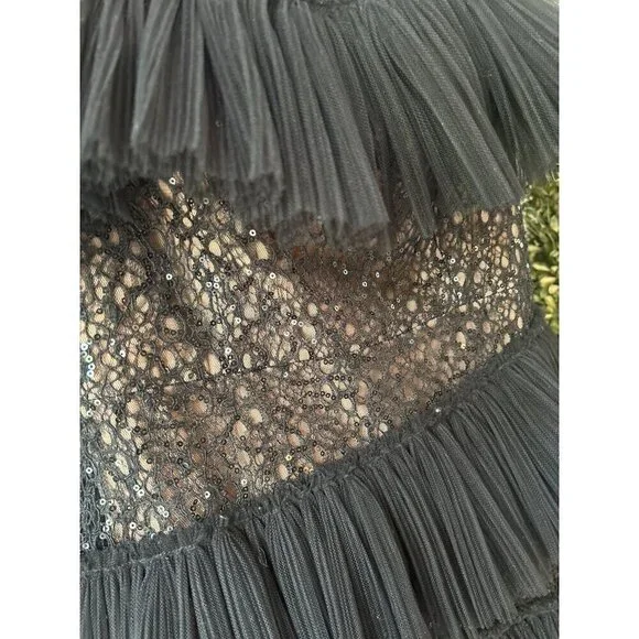 BCBGMAXAZRIA Sequin Lace & Pleated Iba Tulle Black Womens Size 6 - Picture 11 of 15